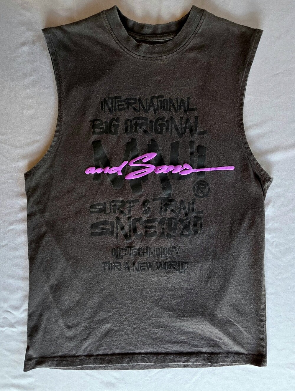 Maui & Sons Gray And Purple Muscle Tee L